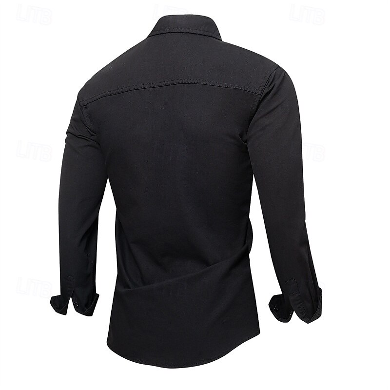 Men's Shirt Summer Shirt Casual Shirt Button Up Shirt Black khaki Army Green Gray Long Sleeve Plain Lapel Vacation Holiday Pocket Clothing Apparel Polyester Fashion Casual Comfortable2
