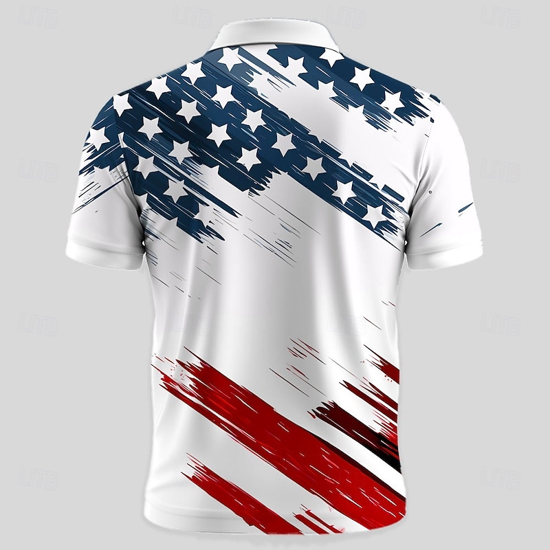 Men's American US Flag Polo Short Sleeve Polo Shirts Collared Shirts Casual Outdoor Daily Wear 3D Print Summer Spring Fall Blue2