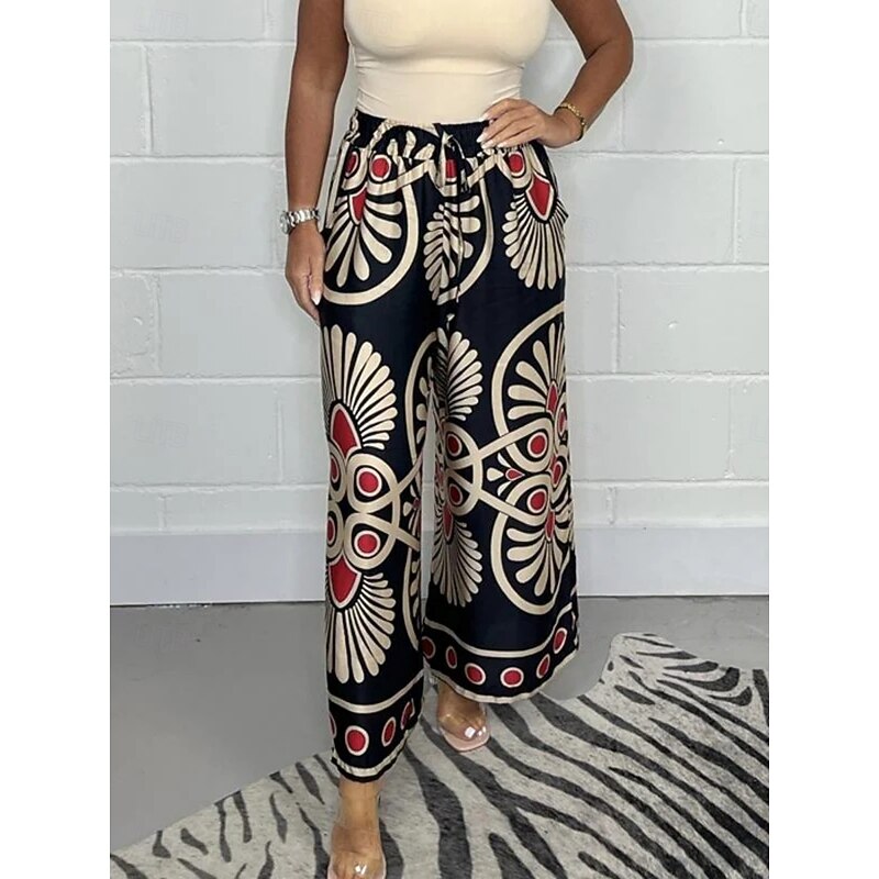 Women's Wide Leg Chinos Fashion Streetwear Full Length High Waist Floral Elastic Waistband Print Comfy Soft Comfortable Micro-elastic Outdoor Street Apple Green Black Dark Navy Green Summer Spring2