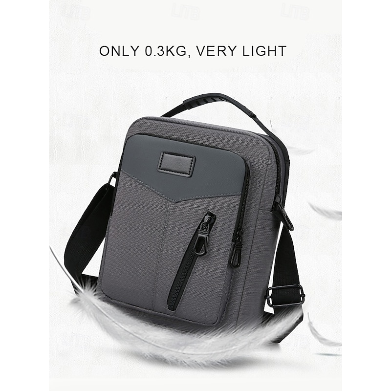 Men's Gray Water-Resistant Crossbody Messenger Bag with Zipper Pockets – Stylish, Durable Fabric Bag for Work, Travel and Everyday Use Color Black Dark Blue Grey3