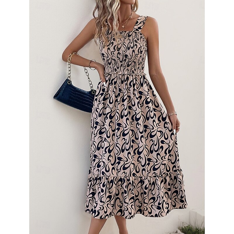 Women's Midi Dress Casual Dress A Line Dress Slip Dress Stylish Casual Vacation Daily Regular Fit Graphic Sleeveless Strap Khaki Summer4