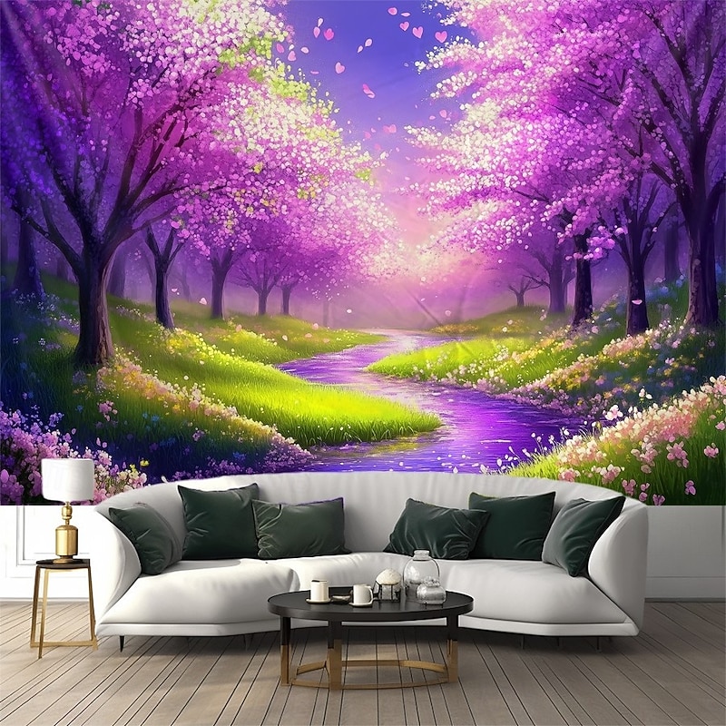 Blacklight Tapestry Glow in the Dark Glow Party UV Reactive Blossom Trippy Misty Nature Landscape Hanging Tapestry Wall Art Mural for Living Room Bedroom4