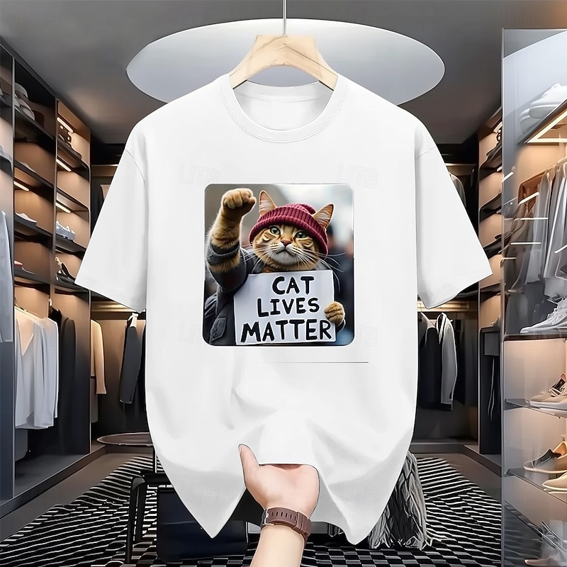 Men's Funny Cat Lives Matter Graphic T-Shirt, Short Sleeve Pet Lover Tee