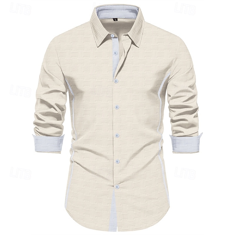 Men's Shirt Summer Shirt Casual Shirt Beach Shirt Button Up Shirt Black White Pink Sky Blue Beige Long Sleeve Color Block Lapel Vacation Hawaiian Jacquard Clothing Apparel Polyester Fashion Casual3