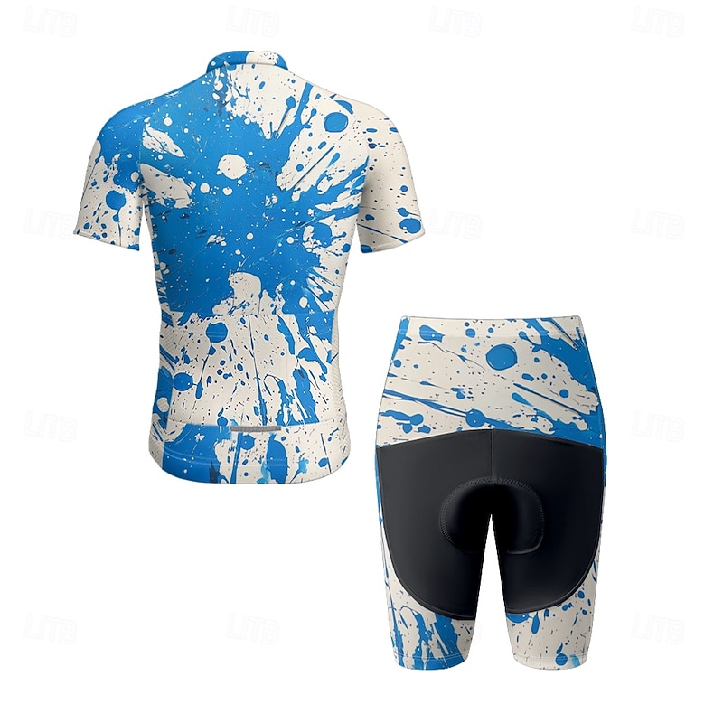 Men's Cycling Jersey with Shorts Graffiti Short Sleeve Bike Clothing Suit with 3 Rear Pockets Mountain Bike MTB Road Bike Cycling Front Zipper Sweat wicking Comfortable Breathable Sports Yellow Blue3