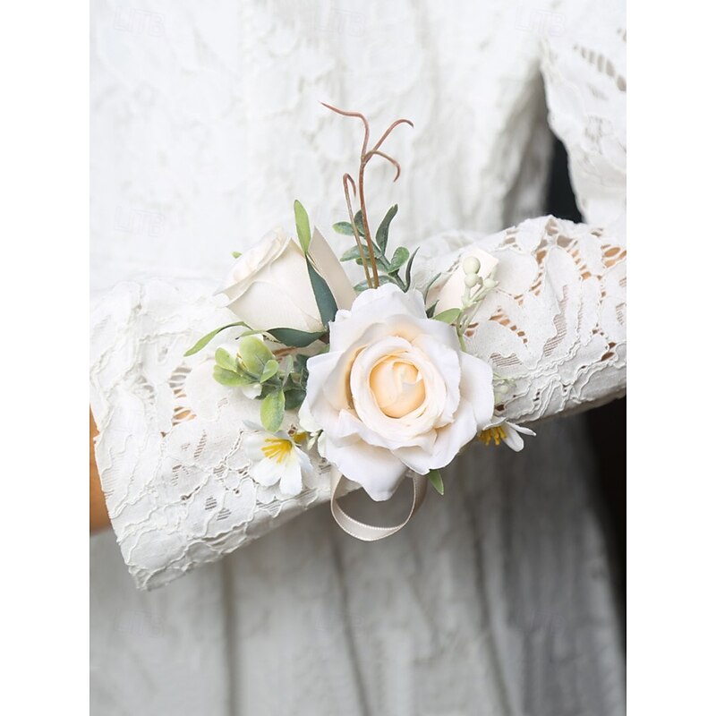 Wedding Boutonniere and Wrist Corsage – Elegant Artificial Rose Floral Accessories for Groom, Groomsmen, Bridesmaids, and Special Events4
