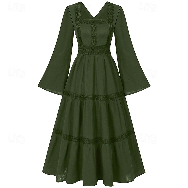 Elegant Medieval Renaissance Cocktail Dress Viking Elven Solid Color Fancy Dress Women's Celtic Pirate Fantasy Halloween Carnival Masquerade Carnival Halloween Masquerade Adults' Dress