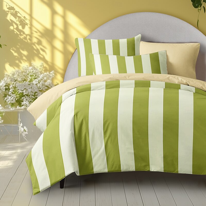 Green Stripe Pattern Duvet Cover Set Comforter Set 2/3PCS Luxury Cotton Bedding Set Home Decor Bedding Gift King Queen Full Size Queen King Size
