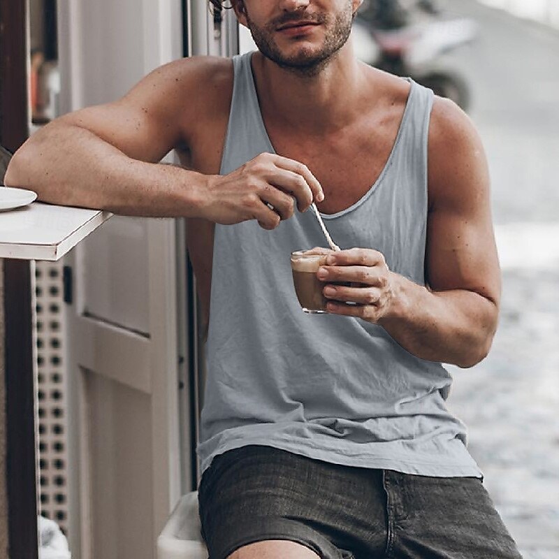 Men's Tank Top Vest Top Undershirt Sleeveless Shirt Sleeveless Crew Neck Summer Solid Color Simple Casual Comfortable Vacation Street Daily Black White Gray Top Tee for Men2
