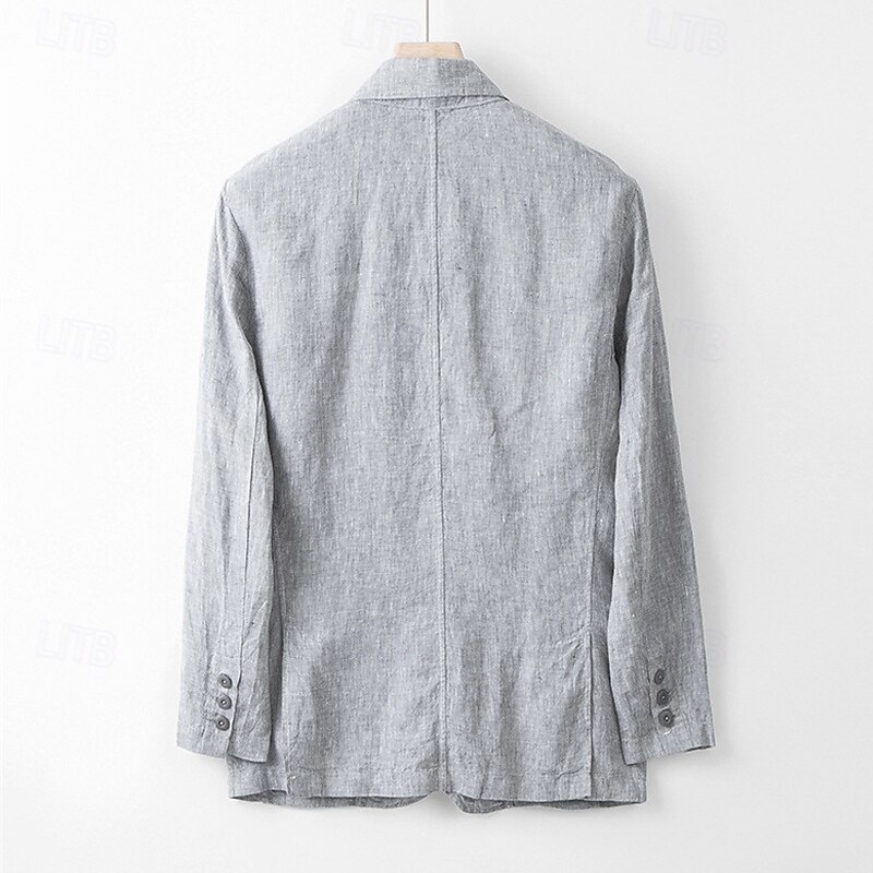 Men's 100% Linen Blazer Blazer Business Cocktail Party Wedding Party Fashion Casual Spring Autumn / Fall 100% Linen Solid Color Pocket Buttons Comfortable Single Breasted Blazer Navy Blue khaki Gray2