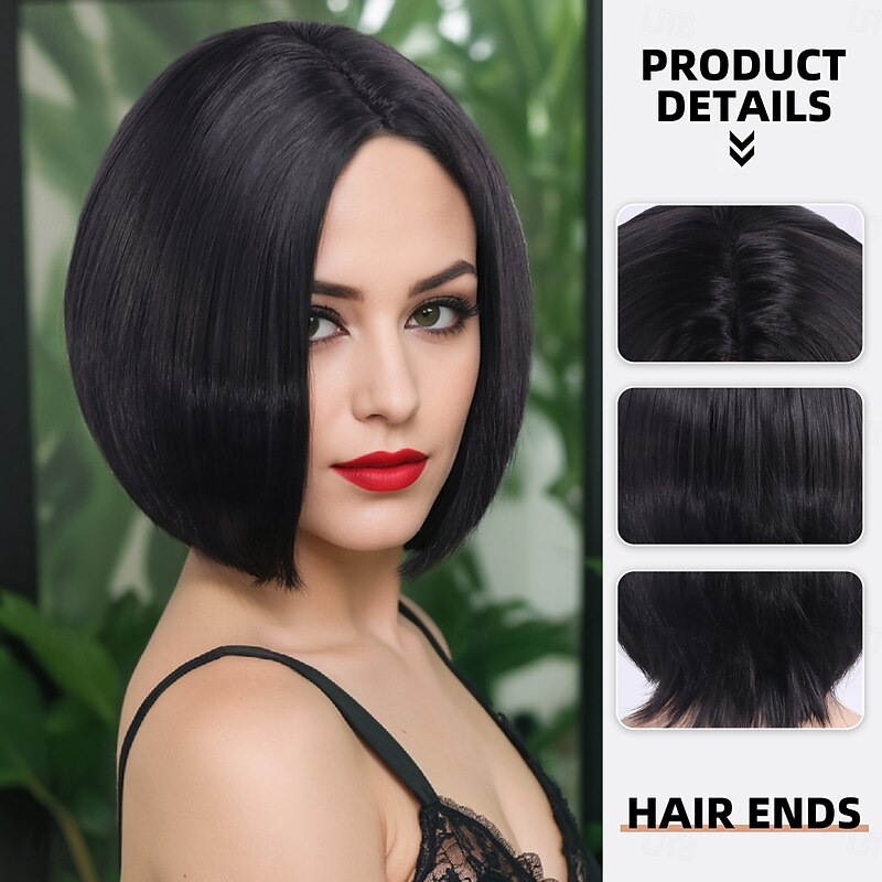 Synthetic Wig Straight With Bangs Machine Made Wig Short Black Synthetic Hair Women's Soft Party Comfortable Black Multi-color2