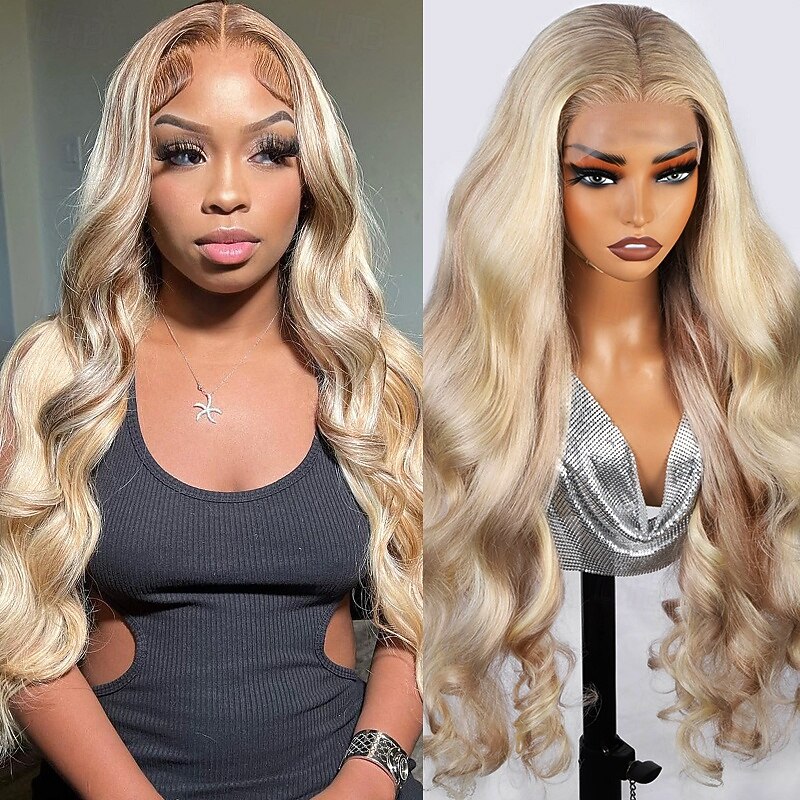 13x4 Lace Frontal Wig P10/613 Highlight  Body Wave Colored Human Hair Wigs for Women 180% Density