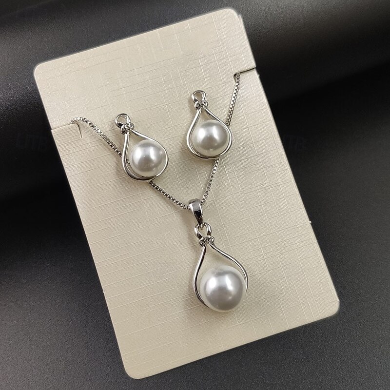 Jewelry Set 1 set Imitation Pearl Alloy 1 Necklace Earrings Women's Stylish Korean Sweet Cute Ball Round Jewelry Set For Wedding Guest Work Gift3