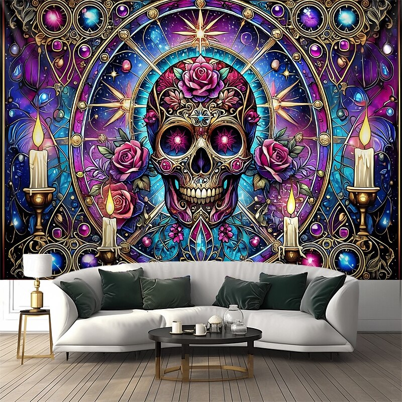Halloween Blacklight Tapestry Glow in the Dark Glow Party UV Reactive Skull Trippy Misty Nature Landscape Hanging Tapestry Wall Art Mural for Living Room Bedroom4