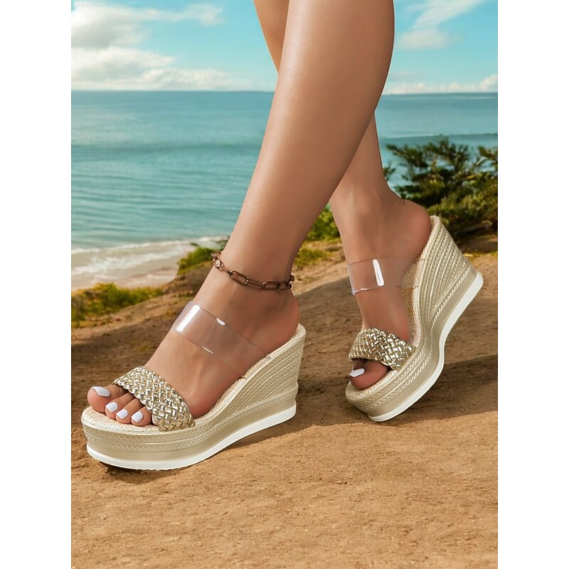 Women's Clear Strap Wedge Platform Sandals – Open-Toe Slip-On High Heel Shoes for Summer Beach & Party Wear3