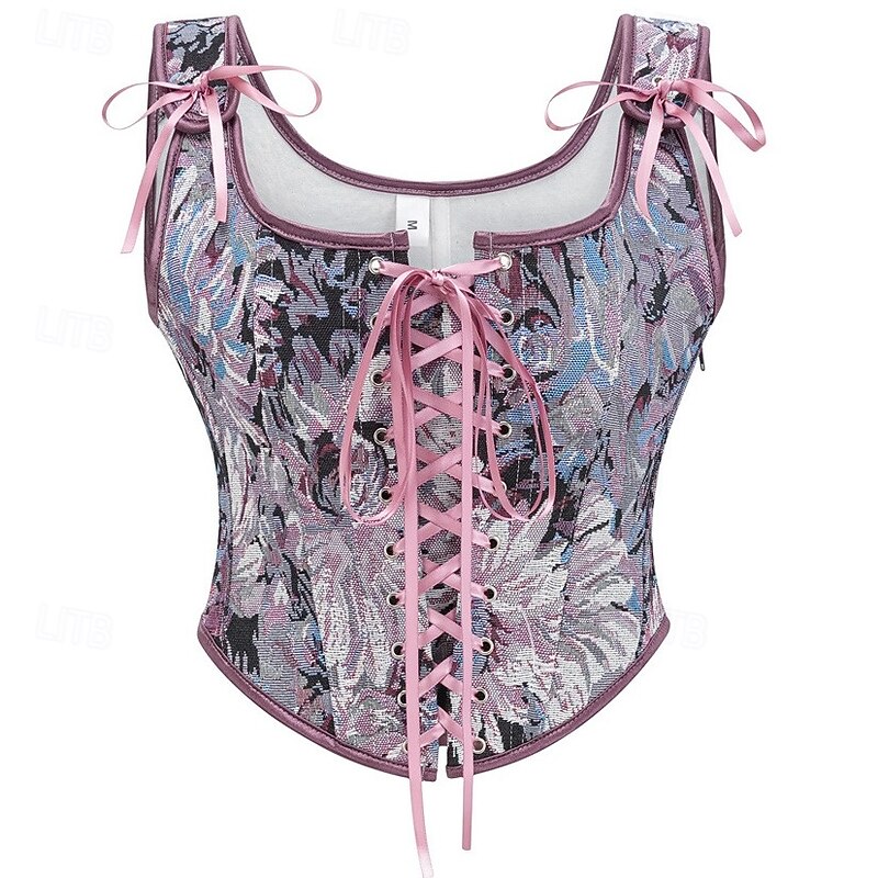 Retro Vintage Medieval Renaissance Corset Vest Bustier Lace up Floral Jacquard Fancy Dress Women's Celtic Fantasy Royal Christmas Halloween Carnival Party Casual Daily LARP Adults' Corset
