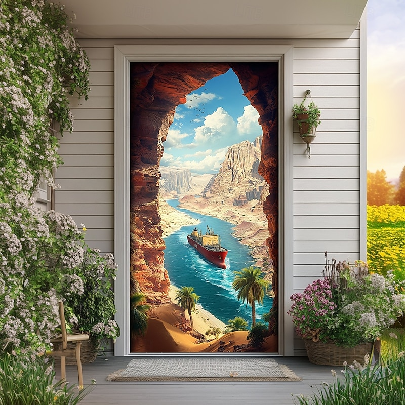 Landscape Door Decorations Door Covers Summer Cave Door Tapestry Door Curtain Decoration Backdrop Indoor/Outdoor Door Banner for Front Door Farmhouse3