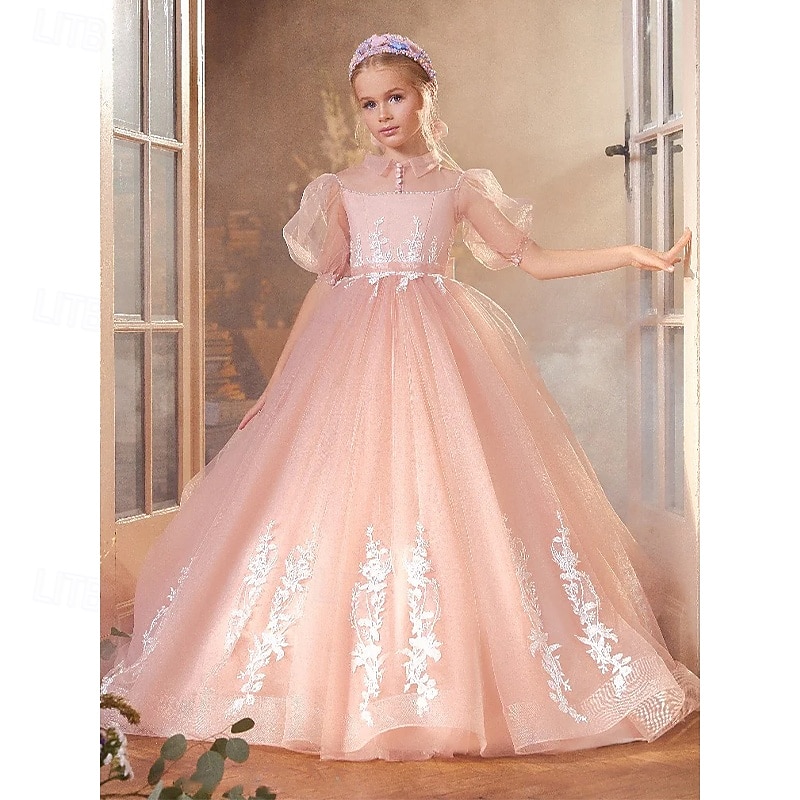 Flower Girl Dress Girls' Evening Gown Princess Dress Party Dress Wedding Party Princess Sweet Christmas Carnival Ruched Solid Color Strapless Lapel Light Yellow Pink 4 years+2