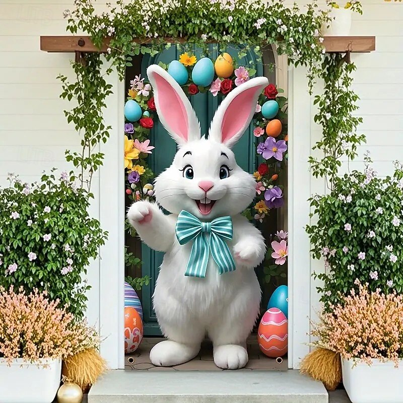 Door Decorations Door Covers Rabbit Eggs Door Tapestry Door Curtain Decoration Backdrop Indoor/Outdoor Door Banner for Front Door Farmhouse