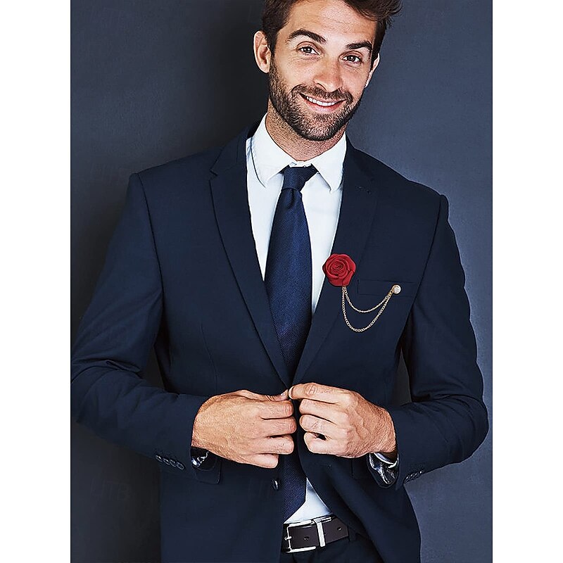 Red Rose Lapel Pin with Gold Chain – Elegant Men's Accessory for Suits and Tuxedos – Perfect for Weddings, Formal Events and Special Occasions2