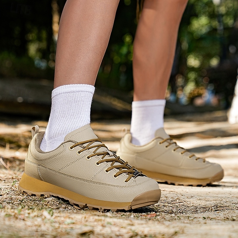 Men's Beige Outdoor Sports Sneakers – Durable Leather and Rubber Hiking Shoes for Active Wear and Outdoor Adventures2