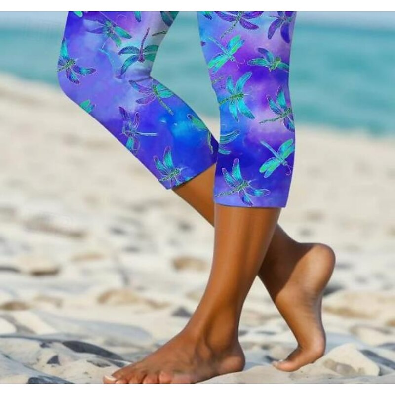 Women's Leggings Capri Pants High Elasticity Fashion Streetwear Full Length High Waist Floral Gradient Printing Thermal Warm Breathable Soft  Outdoor Daily Deep Purple Summer Spring Regular Fit3