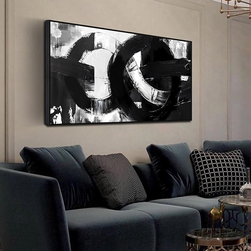 Handmade Oil Painting Canvas Wall Art Decoration Modern Abstract Black White for Living Room Home Decor Rolled Frameless Unstretched Painting4