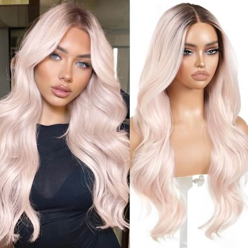 Wear and Go Glueless Wig with Bangs Pre Plucked Body Wave Synthetic Lace Front Wigs for Women3