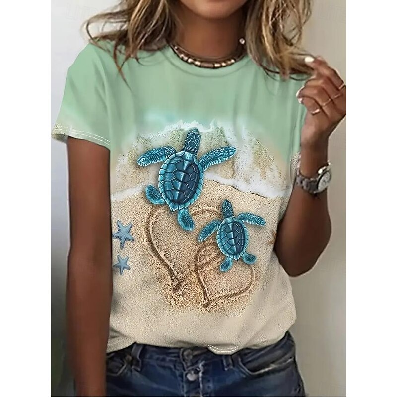 Women's T Shirt Floral Graphic Rose Elegant Vintage Fashion Short Sleeve Round Neck Regular Tops Daily Going out Weekend Print White Light Green Blue Dusty Blue Brown Summer