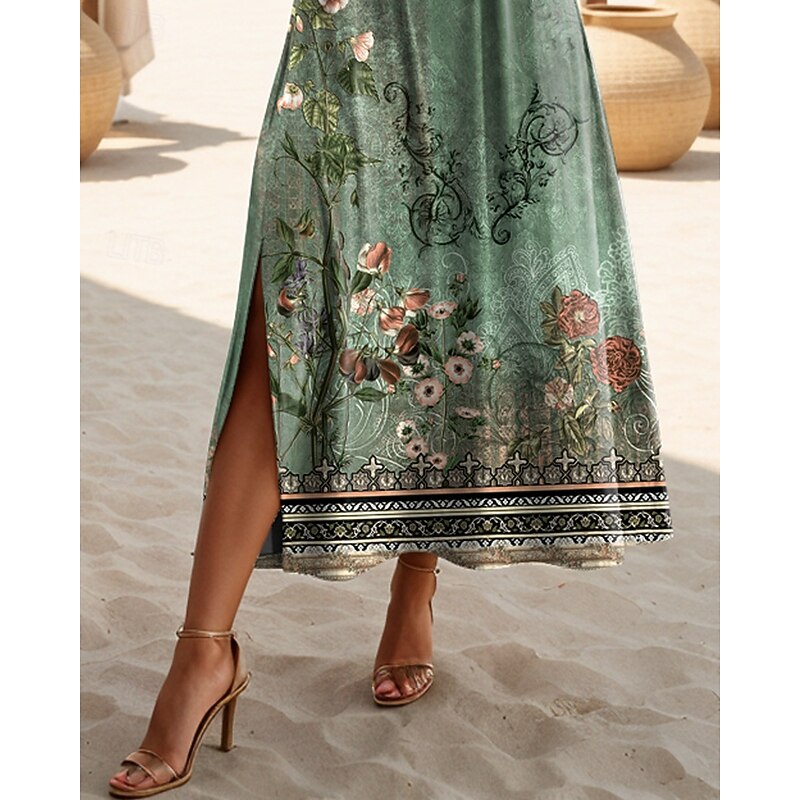 Women's Maxi Dress T Shirt Dress Tee Dress Sundress Shift Dress Summer Dress Bohemia Vacation Party Holiday Regular Fit Vintage Bohemian Short Sleeve Crew Neck Sage Green Summer Spring3