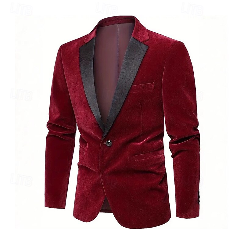 Men's Blazer Velvet Blazer Business Cocktail Party Wedding Party Fashion Casual Spring Fall Polyester Solid Color Pocket Buttons Comfortable Single Breasted Blazer Red Green3