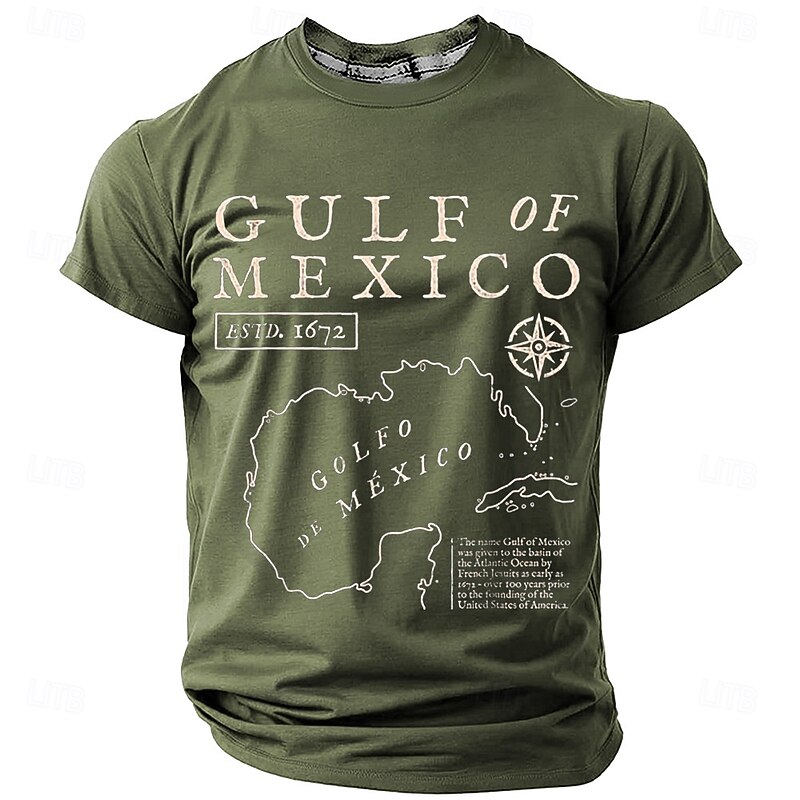 Mens Gulf of Mexico Map T-Shirt - ESTD 1672 Historical Geographic Short Sleeve Graphic Tee3