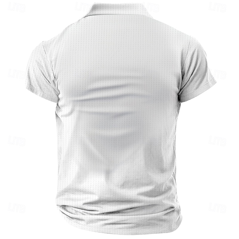 Men's Geometic Line Waffle Polo Shirts Short Sleeve Polo Shirts Collared Shirts Business Casual Outdoor Street Dailywear Athleisure Buttons 3D Print Summer White2