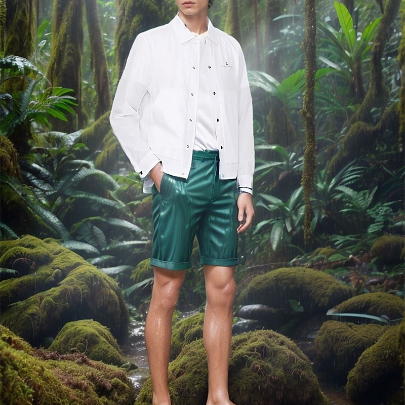 Men's Shirt Jacket Overshirts Transition Jacket Vacation Sun Protection Pocket Summer Plain Casual Lapel Regular White Orange Green Jacket2