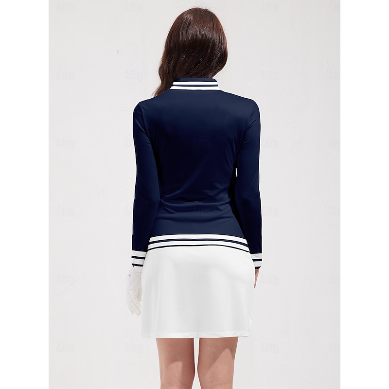 Women's Golf Polo Shirt Navy Blue Dark Green Long Sleeve Top Ladies Golf Attire Clothes Outfits Wear Apparel2
