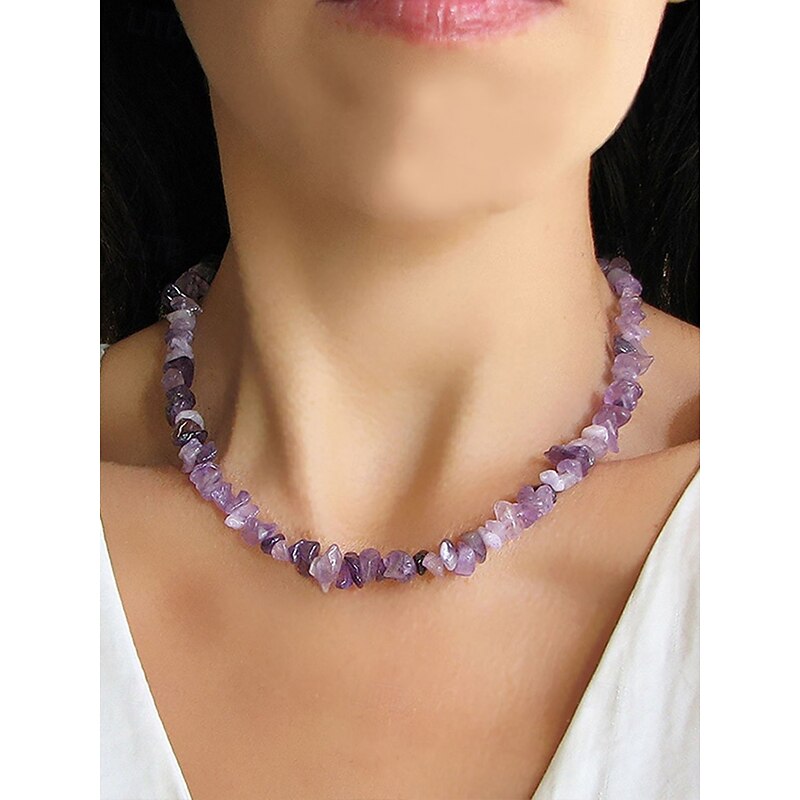 Amethyst Crystal Necklace for Women  Natural Stone, Raw Chip Beads, Boho Chic Style  Perfect for Daily Wear, Spiritual & Healing Jewelry