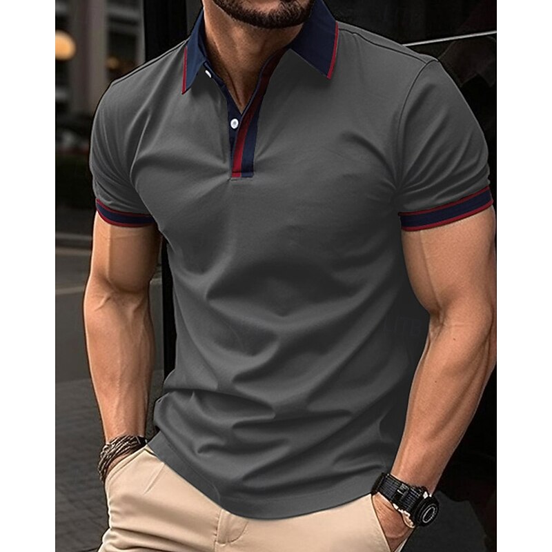 Men's Golf Shirt Golf Polos Shirts Work Casual Lapel Short Sleeve Basic Modern Color Block Patchwork Buttons Summer Spring Regular Fit Apricot Black White Red Blue Orange Golf Shirt2