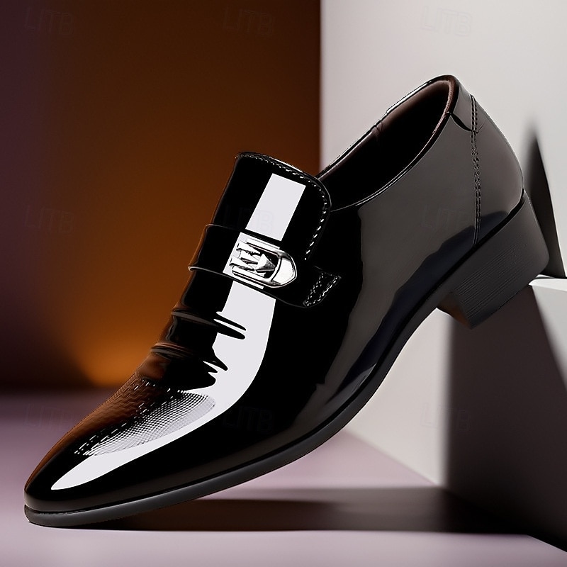 Men's Patent Leather Dress Shoes – Classic Slip-On Loafers with Metal Buckle for Business, Formal Events, and Wedding Attire2