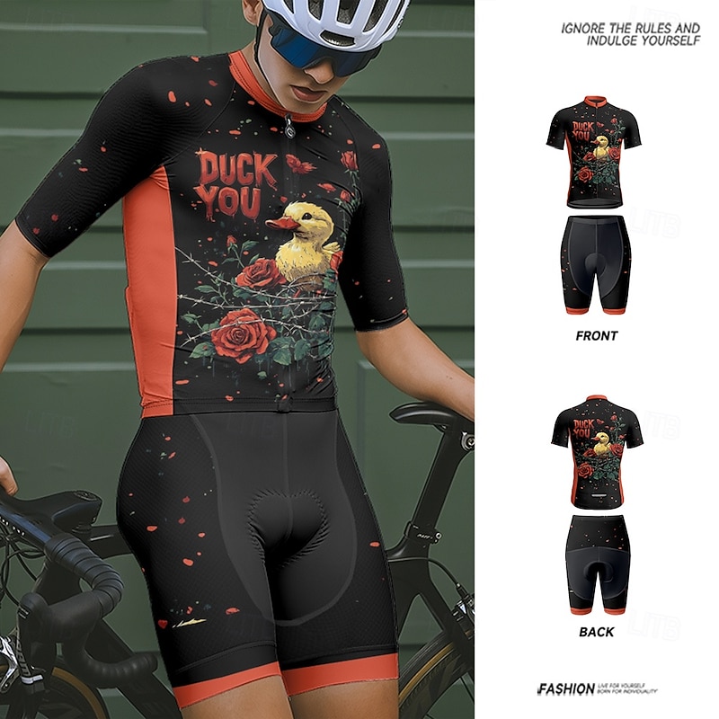 Men's Cycling Jersey with Shorts Cartoon Floral Botanical Short Sleeve Bike Clothing Suit with 3 Rear Pockets Mountain Bike MTB Road Bike Cycling Front Zipper Sweat wicking Comfortable Breathable