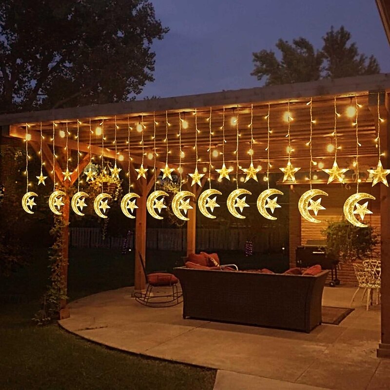 Ramadan Star & Moon Curtain String Lights - 3.5m 138 LEDs USB Powered with Remote Control, 8 Modes for Home & Party Decor4