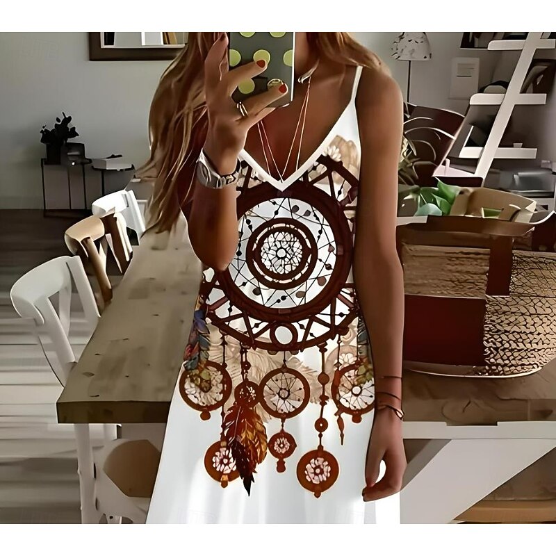 Women's Maxi Dress Casual Dress A Line Dress Slip Dress Vacation Vintage Ethnic Daily Regular Fit Paisley Sleeveless V Neck White Summer Spring Fall2