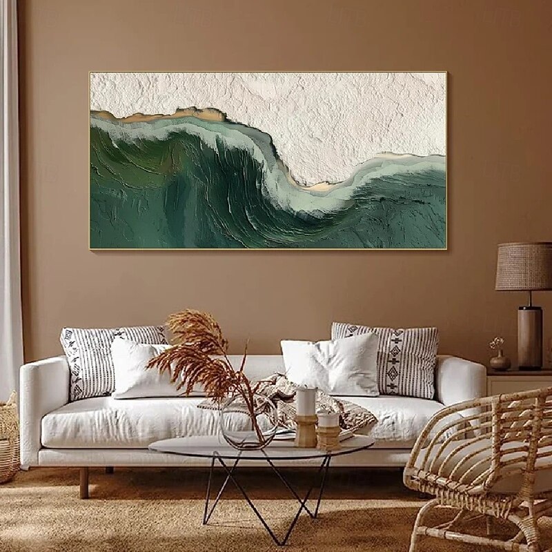 Handmade white green and black 3D textured abstract painting hand-painted ocean seascape oil painting modern wall art landscape wall decoration artwork4