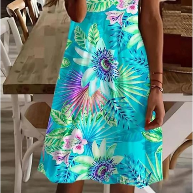 Women's Mini Dress Casual Dress Elegant Tropical Hawaiian Daily Regular Fit Floral Short Sleeve Crew Neck White Pink Light Red Blue Summer4