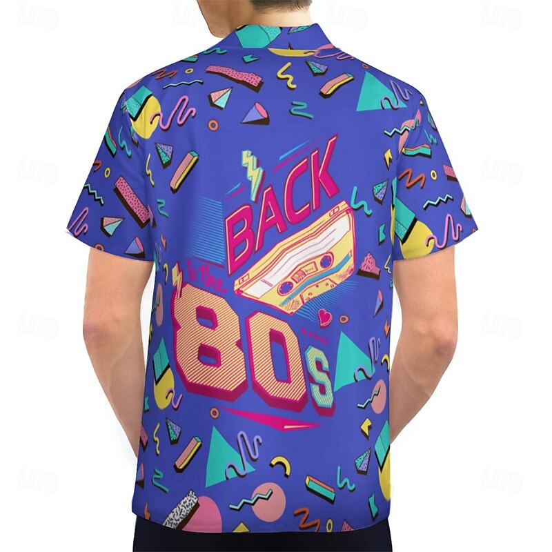 Retro Vintage 1980s Shirt Aloha Shirt Disco Geometric Fancy Dress Men's Vacation Party Pride Parade Adults' Shirt4