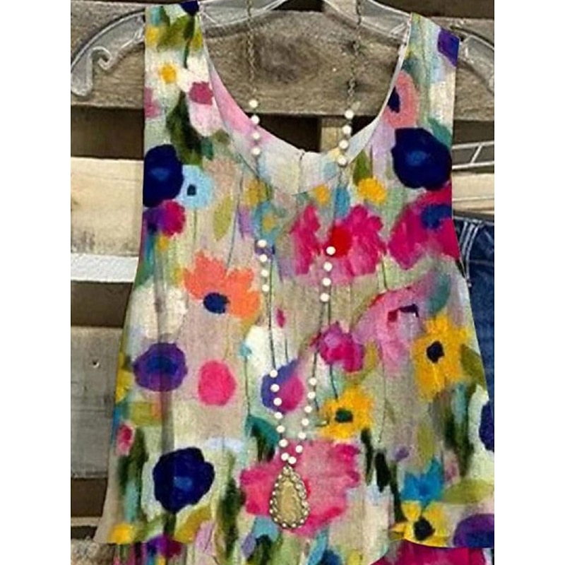 Women's Camisole Tank Top Floral Casual Sleeveless V Neck Regular Tops Daily Buttons Print Pink Summer2