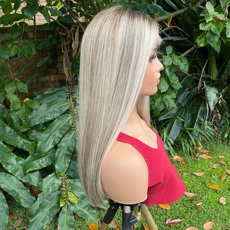 100% Virgin Remy Human Hair Ash Blonde Wig Ombre Highlighted Glueless 5x5 Closure Wigs Bone Straight 13x4 Lace Front Wig with Baby Hair Pre-Plucked For Women4