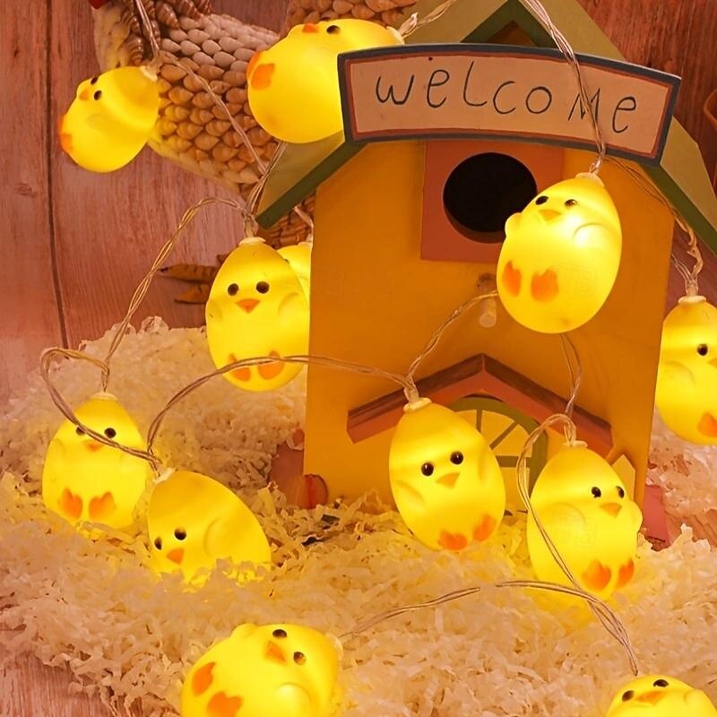 3M-20Leds Easter Little Yellow Chicken Light String AAA Battery Box Power Supply Easter Dinner Party Indoor Atmosphere Decoration Light String3