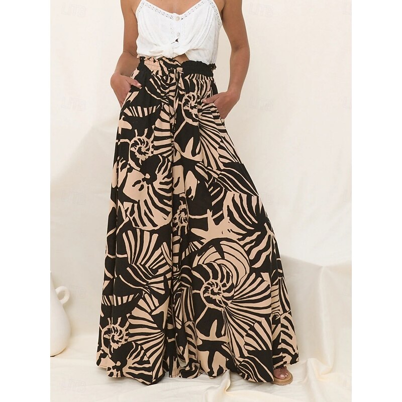 Women's Wide Leg Chinos Fashion Streetwear Full Length High Waist Floral Pocket Elastic Waistband Print Comfy Soft Comfortable Micro-elastic Outdoor Street Khaki Summer Spring Regular Fit4