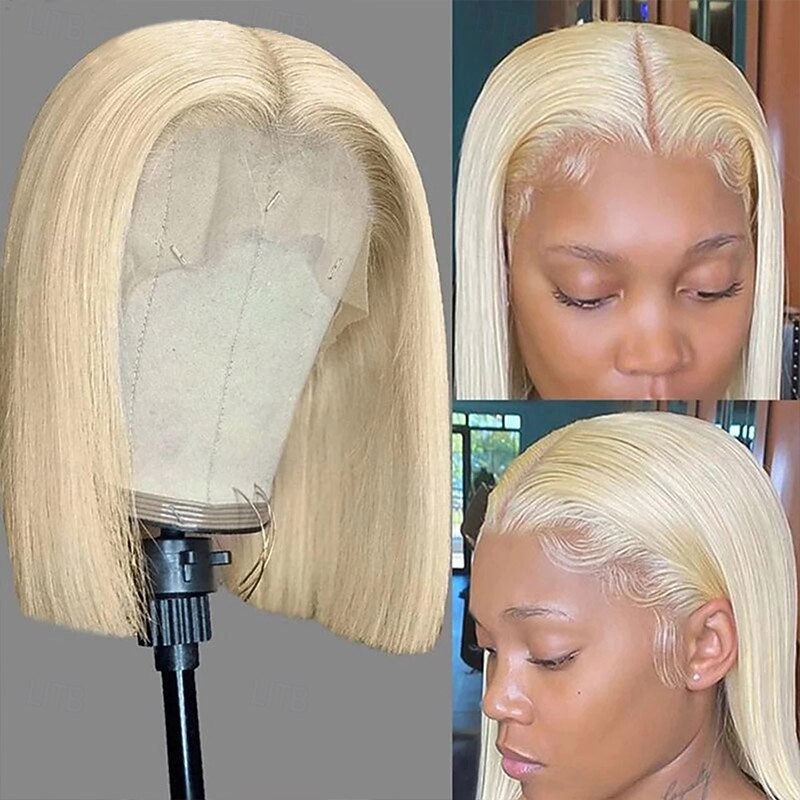 613# Honey Blonde Color Straight Short Bob Wig 13x4x1 Lace Front Human Hair Wigs for Black Women3