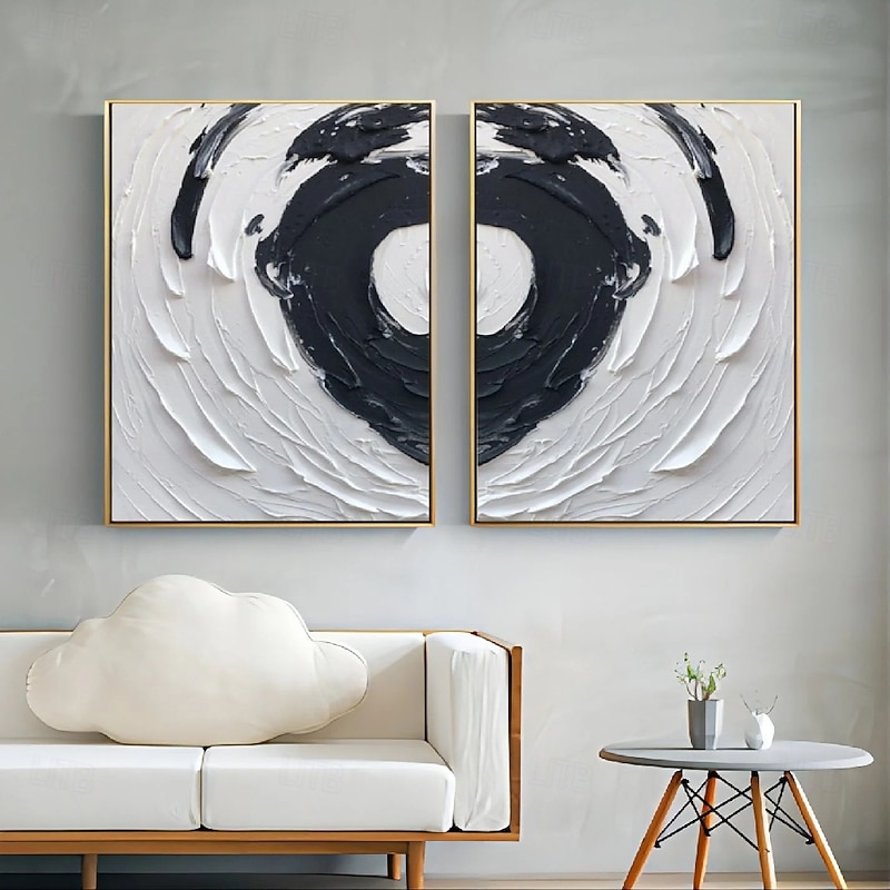 Large white and black 3 D painting handmade Wall Art Set of 2 Beige Abstract Painting on Canvas A Pair Beige Texture painting Wall Art Neutral Abstract Wall Art Boho Wal Decor3